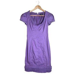 Bebe Women's Short Sleeve Fringe Purple Mini Dress Y2K Preppy Size Large💜